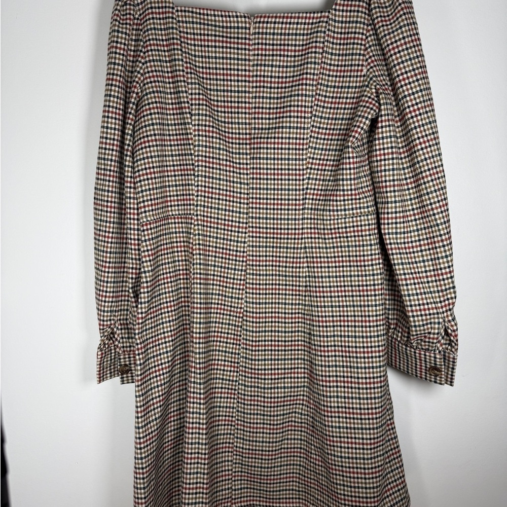 Gal Meets Glam Sz 10 Brooke Dress Plaid A-line Square Long Sleeves Pockets Prep - Picture 4 of 16